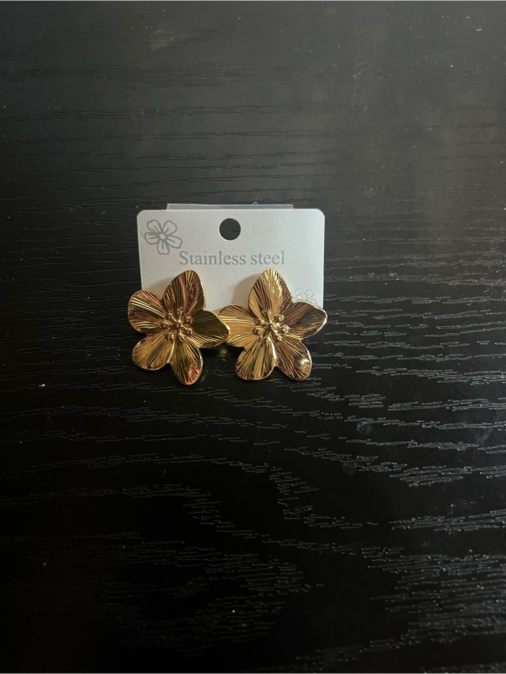 Gold Floral Stainless Steel Flower Stud Earrings